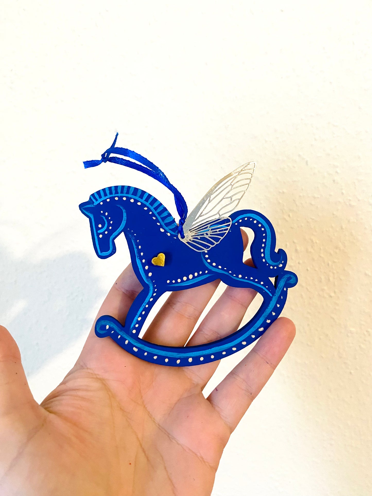 Hand-painted WINGED rocking horse hanging ornament / Kézzel festett szárnyas hintaló dísz